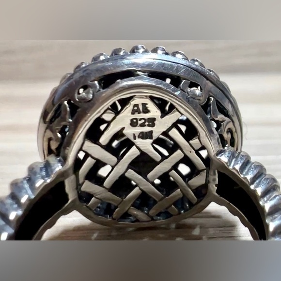 Designer Signed AE Sterling Silver & 14K Gold Open Work Ring, Size 7, 8.1g - Picture 7 of 10